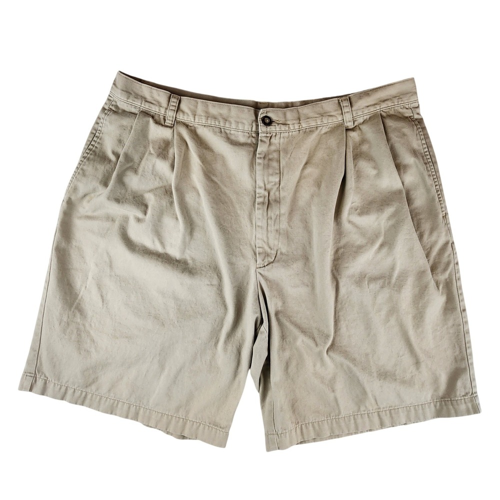 Cutter & Buck Mens Khaki Pleated Chino Shorts Size 40 Tan Cotton CB6198